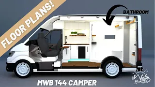 Camper Van Blue Prints MWB 144 | FULL BATHROOM and FIXED BED in a Small Camper | Vanlife Builds