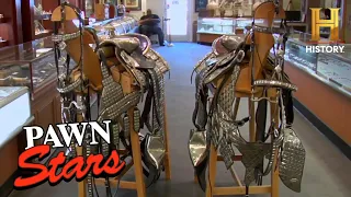 Pawn Stars: INCREDIBLE Vintage Parade Saddles Weigh 100 LBS (Season 3)