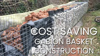 Retaining wall with gabion baskets | Cost saving panel with cobbles and recycled brick - Part 1