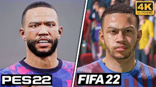 FIFA 22 vs eFootball 2022 - FC Barcelona Player Faces Comparison (4K)