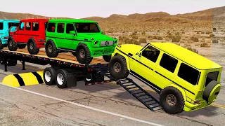 Flatbed Trailer Toyota LC Cars Transportation with Truck - Pothole vs Car #28- BeamNG.Drive