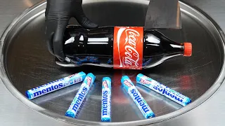 ASMR - Coca Cola Mentos Ice Cream Rolls - how to make oddly satisfying Ice Cream Rolls