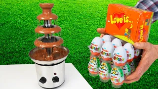 Experiment Chocolate Fondue Fountain vs Kinder Surprise and BUBBLE GUM