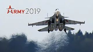 Су-35С, Су-24, Су-30СМ и Ан-2. Отлёт после форума "Армия-2019"