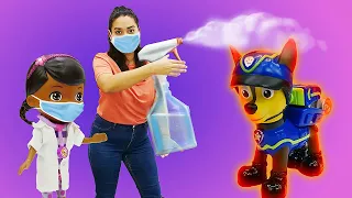 Lustige Schule für Kinder. Chase von der Paw Patrol ist krank. Spielzeug Video auf Deutsch