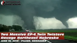Damaging Twin EF-4 Tornadoes Incredible Video - 6/16/2014 Pilger, NE