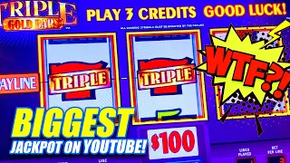 I CAN'T BELIEVE IT BUT I HIT THE BIGGEST JACKPOT ON YOUTUBE ON TRIPLE GOLD BARS CLASSIC SLOT MACHINE