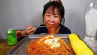 ASMR NUCLEAR FIRE NOODLES W/ CHEESE l Eating Sounds