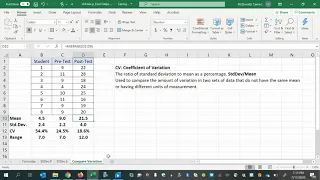 Coefficient of Variation & compare descriptive statistics for multiple data sets QUICKLY using Excel