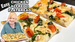 CHICKEN ALFREDO FLATBREAD, Easy Italian Pizza with White Alfredo Sauce