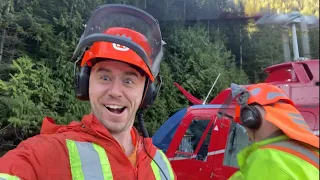 Making a hole in old growth cedar heli block, near a bluff