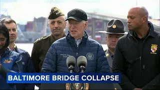 Biden surveys site of Baltimore's Francis Key Scott Bridge collapse, visits with victims' families