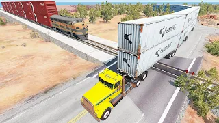 Long Giant Truck Accidents on Railway and Train is Coming #23 | BeamNG Drive