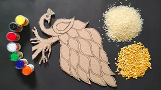 Unique Peacock Wall Hanging Craft Using Rice | Home Decoration Ideas