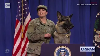 Conan the hero dog holds a press conference on 'SNL'