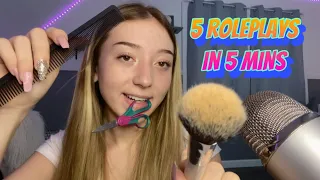 ASMR 5 Roleplays in 5 mins! (Cranial Nerve Exam, Barber, Spa, Makeup Application, Artist)