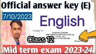 class 12 english mid term question paper solution 2023 24 / evening shift/ english paper answer key