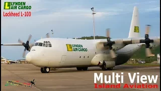 Lynden Air Cargo Lockheed L-100 arrival and taxi to parking @ St. Kitts Airport (Multi View)