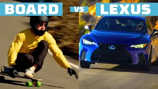 2021 Lexus IS races Pro Longboarder in Downhill Duel