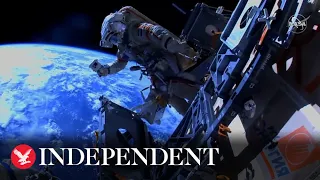 Stunning views of Earth filmed as Russian cosmonauts conduct spacewalk outside ISS