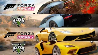 Forza vs GTA 5! Side-by-side Forza Horizon 4, 3, 2 and FM6 Trailer Recreated in GTA 5!