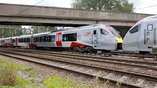 triple headed greater anglia stadlers 755332/755409/755405 pass through cremorne lane on 19/7/23