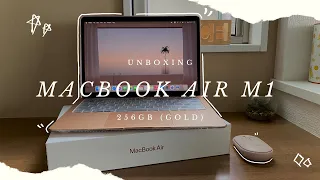 ✨ MacBook Air M1 Gold Unboxing + Accessories & Setup || Gold