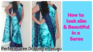 How to drape a saree to look slim And Beautiful/ Tutorial in Telugu/ Monica pavan kumar