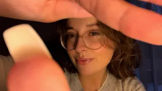 ASMR clicky close whispers, face touching, mouth sounds, camera taps