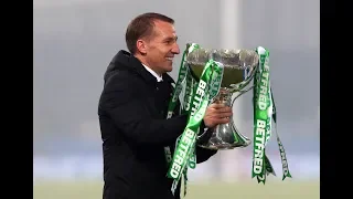 Brendan Rodgers reacts as Celtic win their third consecutive League Cup