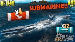Submarine U-190 4 Kills & 143k Damage | World of Warships Gameplay 4k