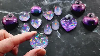 #1597 Amazing Holographic Faceted Gem Resin Pendants