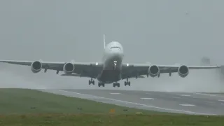 Wet departure from Birmingham Airport of Emirates A380-800 reg A6-EVB (30.07.23)