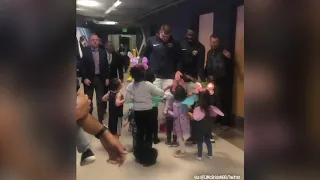 Nikola Jokic gets ambushed by a group of kids after getting the win!