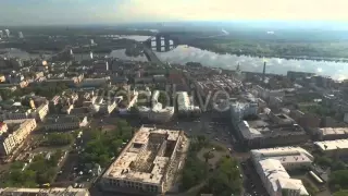 the Camera Flies Over the Kiev. City Bird's-Eye View