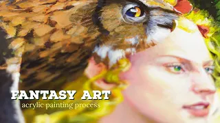 Рисование фэнтези картины акриловыми красками МК на холсте | Fantasy Art Acrylic Canvas Painting