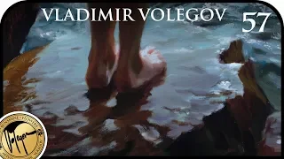 Oil painting creation of girl on wet rocks. Vladimir Volegov