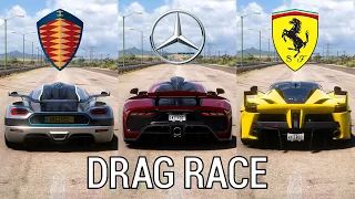 FH5 DRAG RACE - Koenigsegg ONE:1 vs Mercedes-Amg One vs Ferrari Fxx K