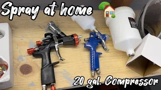 Spraying basecoat and clear coat at home with 20 gallon compressor AND Unboxing TWO new guns