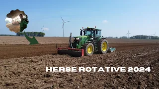 | Herse rotative 2024 | John Deere 6R155 + Sulky 3m50  ( 4K )