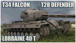 T34 Falcon, T28 Defender and Lorraine 40 t • WoT Blitz Gameplay