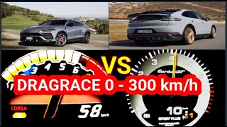 Porsche Cayenne Turbo GT 640 HP VS Lamborghini Urus 650 hp Drag Race Sound 0-300 | 100-200 kmh