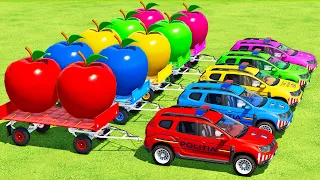 LOAD GIANT APPLES & TRANSPORT WITH DACIA POLICE CARS - Farming Simulator 22