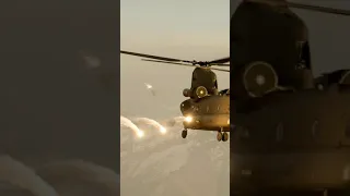 Chinook helicopter firing flares