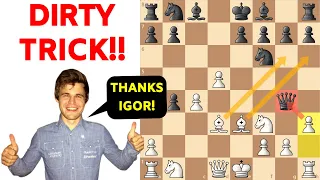 Carlsen Uses Our Dirty Opening TRICK to Demolish a GM in 11 Moves!