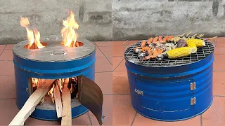 Multi purpose outdoor wood stove - Unique ideas from cement and non-iron barrels / Cement ideas