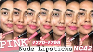 💓PINK NUDE LIPSTICKS FOR FAIR DUSKY & DEEP SKINTONES | BARE FACE LIP SWATCHES ON DUSKY SKIN | NC42