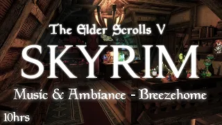 Skyrim Music & Ambiance 🎵 10 Hours | Rainy Night In Breezehome | 4K Next Gen