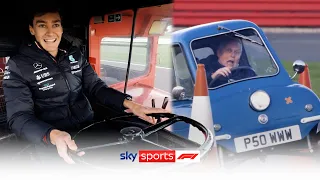 George Russell takes on CRAZY driving challenge around Silverstone against Johnny Herbert! 😂