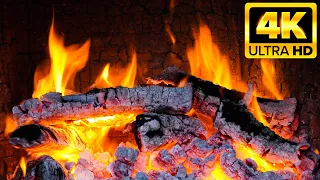 Cozy Relaxing Night With Burning Fireplace 4K 🔥🔥 Crackling Fire Sounds (10 Hours) With Burning Logs🔥